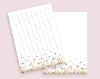 Watercolor butterfly printable Stationery A4 US Letter A5  Lined & Unlined Digital Letter Writing Paper Penpal Lined Paper Instant Download