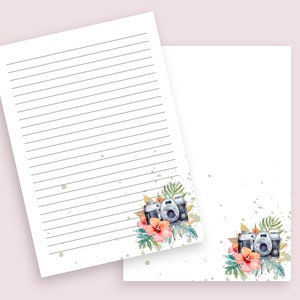 Papeterie imprimable pour appareil photo rétro A4, lettre US, A5 avec et sans doublure Papier à lettres numérique | Correspondant | Papier ligné | Téléchargement instantané