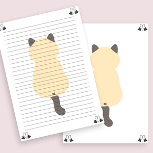 Lindo kawaii CAT, Papelería imprimible /A4, Carta de EE. UU., A5/ Papel de escritura de cartas digitales forrado y sin forro/ Amigo por correspondencia / gato lindo / Descarga instantánea