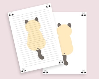 Cute kawaii CAT, Printable Stationery |A4, US Letter,A5| Lined & Unlined Digital Letter Writing Paper| Penpal | cute cat | Instant Download