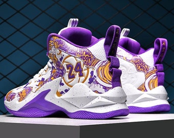 Zapatos de baloncesto con estampado personalizado de oro púrpura, zapatos deportivos ligeros antideslizantes para hombres, zapatillas de deporte con números de baloncesto 23 24, regalos de cumpleaños para él
