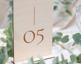 Wooden Table Number Sign – Minimalist Wedding Table Numbers – Laser Cut Birch Plywood – Modern Rustic Decor