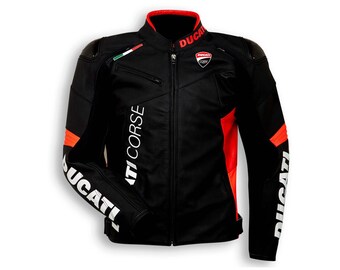Ducati Corse Racing Motorbike Biker Leather Motorcycle Men’s Leather Jackets| Race & Track Men Motorbike Riding Jacket| Best for Bike Lover|