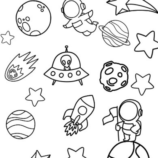 Kids Space Coloring Book, Simple Coloring Book, Outerspace Coloring Book, Easy Coloring Book, Gifts for Kids, Outerspace, Kids coloring book