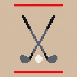 Golfklubbor med golfboll, mönster för grov filt, digital nedladdning