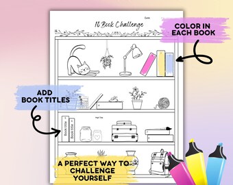 Coloring Bookshelf Bundle, 2024 Books Read Bookshelf Tracker, Downloadable Tracker for Bookclub, Book Challenge Pages, Printable Reading Log