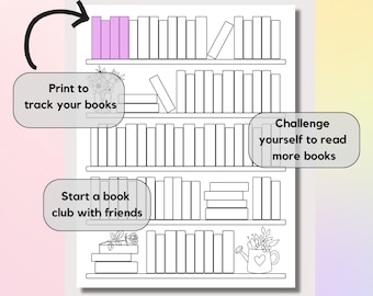 Bookshelf Reading Tracker Printable, 2024 Books Read Printable, Reading Log, Coloring Bookshelf Tracker, PDF, Letter, Reading Journal Pages