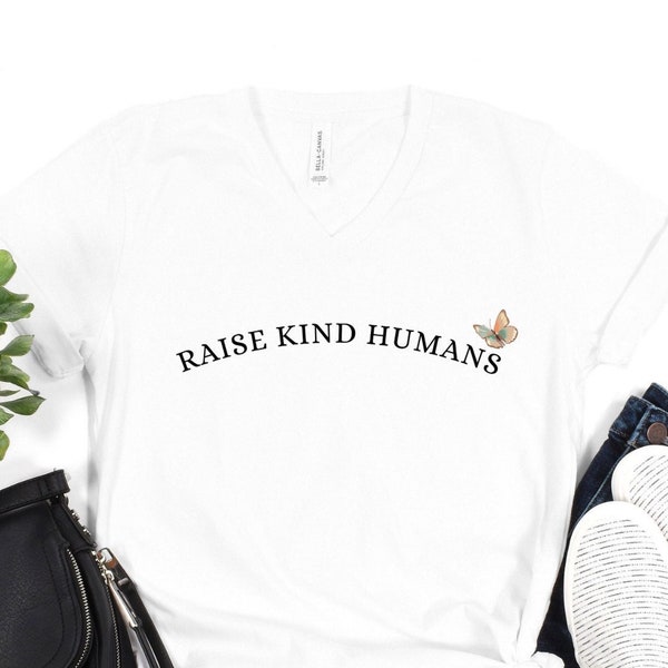 Minimalist Raise Kind Humans Shirt, Inspirational Shirt for Women, Butterfly Graphic Tee for Moms, Aesthetic Mama Gifts, Summer Clothing