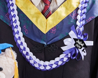 Graduation lei with Name, Personalized Graduation Wreath, Graduation Gifts, Satin Grad lei, Braided Wreath, Ribbon Wreath, Class of 2024