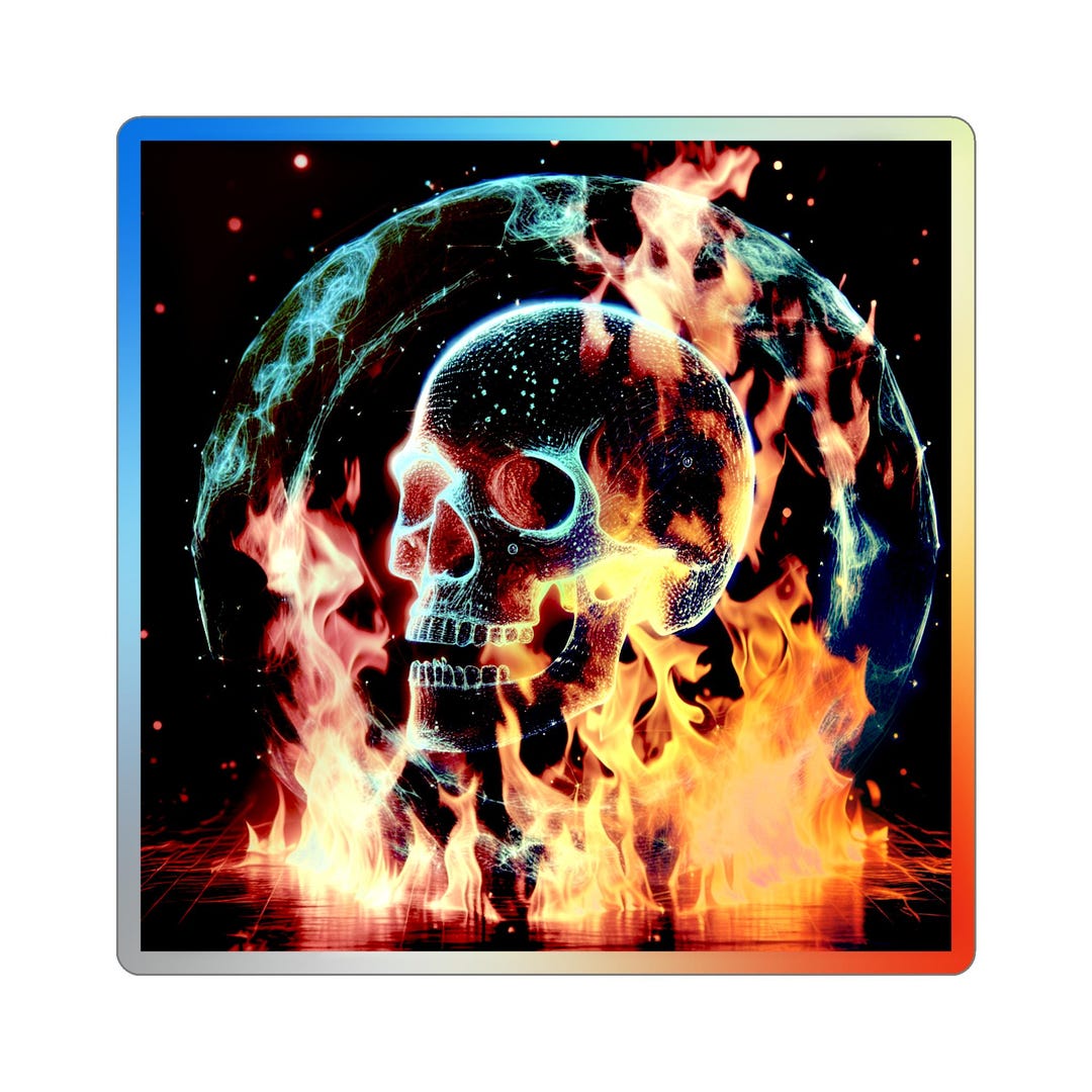 Holographic Fire Skull Sticker - Etsy
