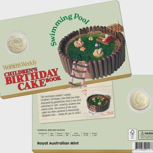 Australian womens weekly  Birthday Cake Swimming Pool 2025 1 dollar Uncirculated Coin in Card