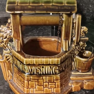 Vintage McCoy Glazed Pottery Wishing Well Planter, MCM