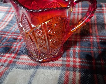 Amberlina Glass Creamer Pitcher Iridescent Sunset Carnival Vintage Glows W/ UV