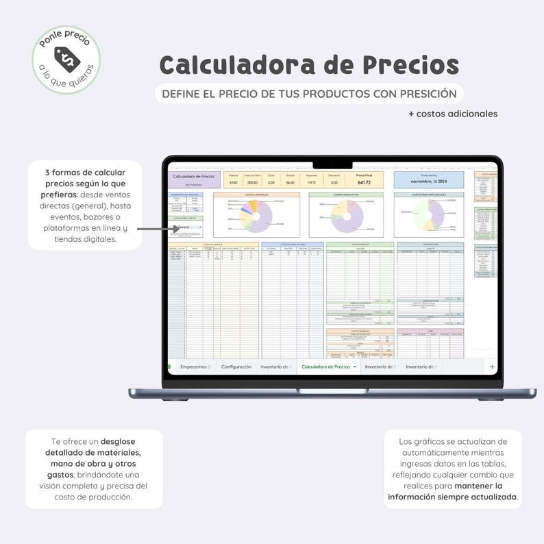 Calculadora de Precios para Artesanas Google Sheets | Inventario ...