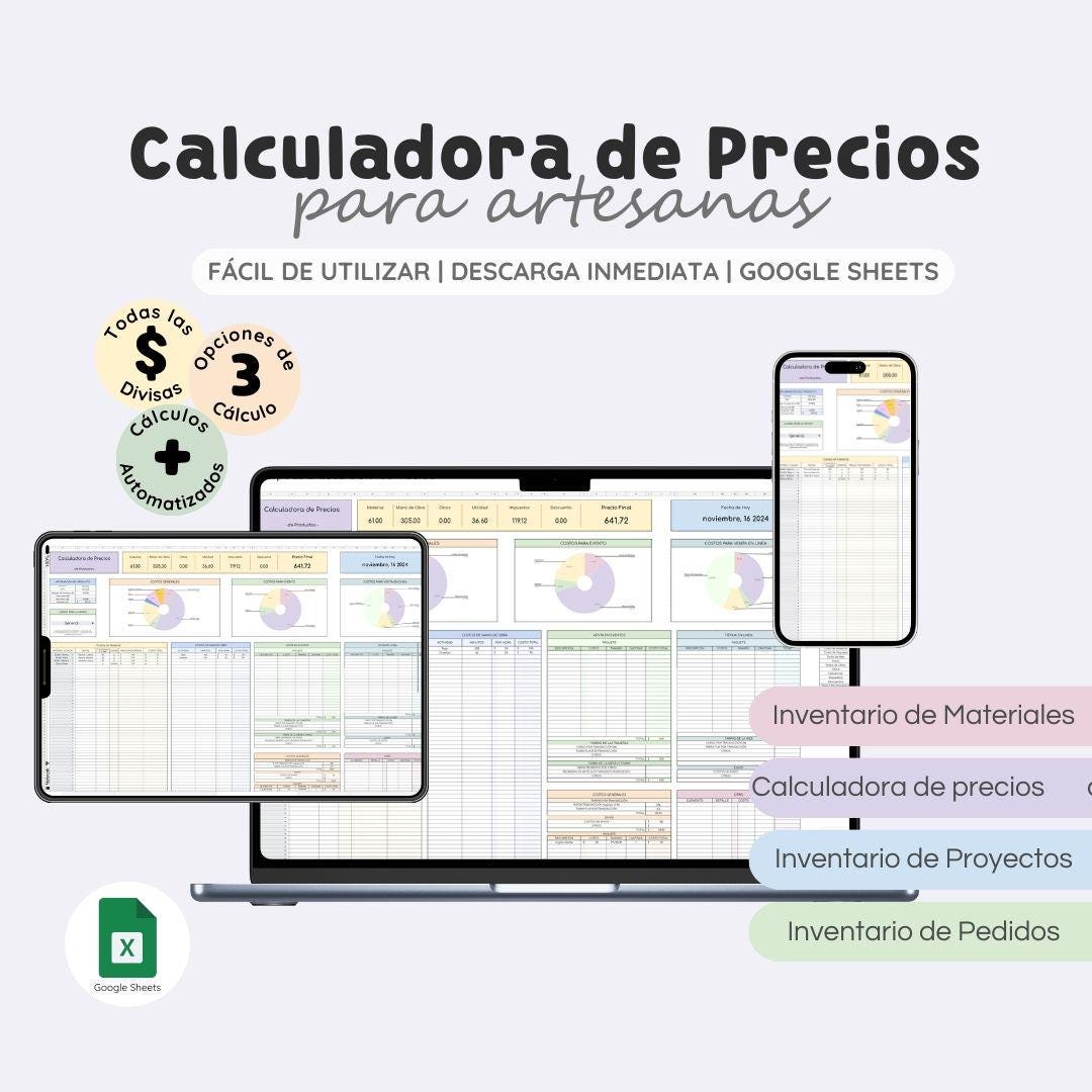 Calculadora de Precios para Artesanas Google Sheets | Inventario ...