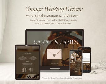 Vintage Wedding Website Template, Digital Invitation & Online RSVP (Canva)