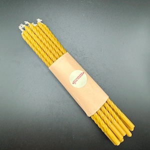 Natural Beeswax Thin Twisted Taper Candles 10pc, 100% Pure Handmade Beeswax Candlesticks, Paraffin-Free