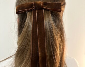Lot de 2 barrettes à cheveux en velours faites main, noir et marron
