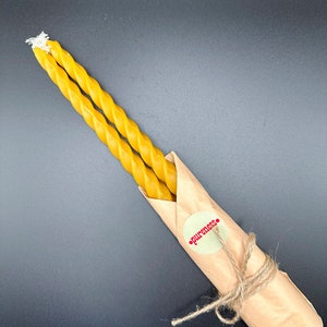 100% Handmade Pure Beeswax Twisted Tall Taper Candles 2pc, Paraffin-Free All-Natural Candlesticks
