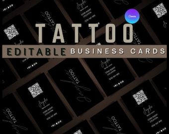 May include: Black and white business cards with a modern design. The cards feature a stylized tattoo design, the text "TATTOO", and the name "Jayke". The cards also include a QR code and contact information.