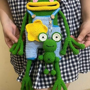 Söt grodväska med bred mun och grodanyckelring med virkmönster, monstertelefonväska, nybörjarhandledning, Amigurumi PDF för nedladdning
