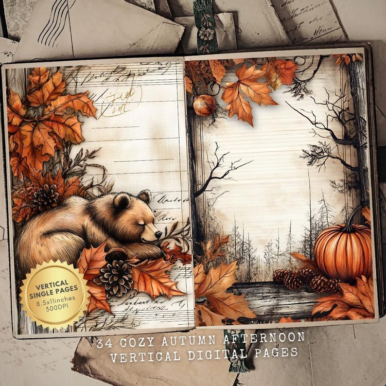 Autumn Junk Journal Kit: Cozy Fall Leaves, Pumpkins, Pages for Crafting ...
