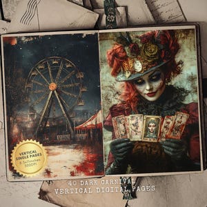 Carnaval sombre Carnaval - éphémères imprimables - art du cirque vintage - Pages de scrapbooking uniques - kit de journal indésirable cirque torsadé - foncé