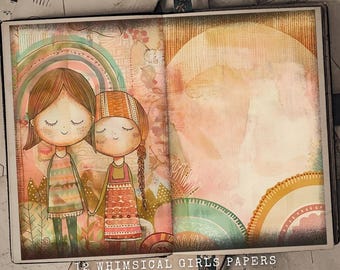 Whimsical Girls Junk Journal Pages: Boho Ephemera (Digital Download)