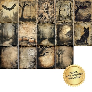 Pu&ograve; includere: Un set di 16 carte digitali stampabili con immagini a tema Halloween. Le carte sono progettate per assomigliare a vecchie pagine vintage con testo scritto a mano e illustrazioni di pipistrelli, zucche, alberi e altri elementi inquietanti. Le carte sono perfette per lo scrapbooking, la creazione di biglietti e altri progetti di artigianato.