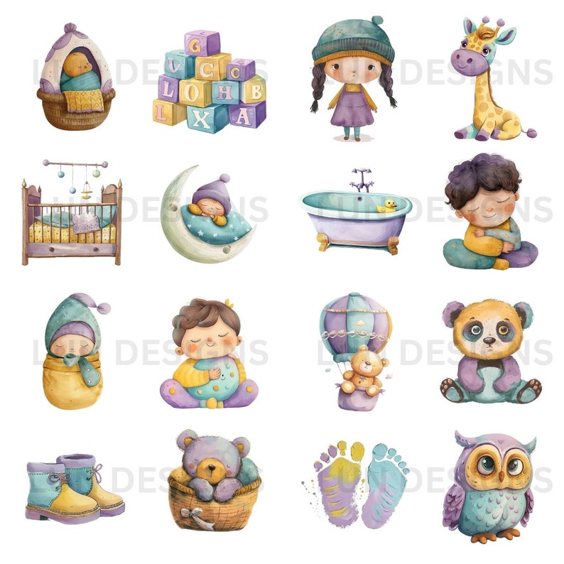 Baby Shower Clipart Bundle: Watercolor PNG Images (digital Download) - Etsy
