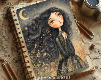 Moon Goddess Junk Journal Printables: Celestial Book of Shadows Pages (Digital Download, Letter Size)
