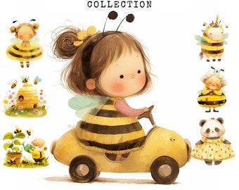 15 Honey Bee Clipart Bundle, Watercolor Clipart, Digital Download, Commercial Use, Beehive Clipart, Paper Craft, Trending Clipart, PNG
