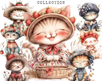 Quirky Berry Cats Clipart Bundle: Funny Kitten (Digital Download)
