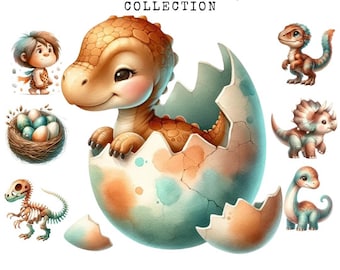 Watercolor Dinosaur Clipart Bundle: Nursery Decor (Digital Download)