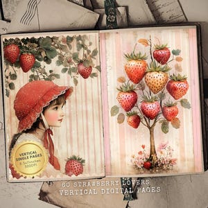 Kit stampabile per un diario vintage di fragole, pagine di effimeri retrò, pagine stampabili per gli amanti delle fragole, clipart di fragole retrò