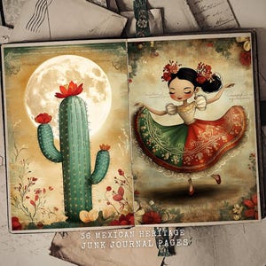 36 Mexikanische Fiesta Junk Journal Seiten - Digitales Scrapbook Papier - Bunte Kaktus Karten - Vintage Ephemera - Druckbare Mexikanische Post Geschichte
