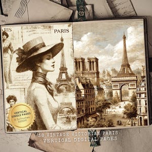 Paris Junk Journal Pages, Vintage Printable Ephemera, Scrapbook Collage, Digital Download for Crafting Fun, Victorian Woman Ephemera