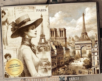 Paris Junk Journal Pages: Vintage Victorian Ephemera (Digital Download JPGs)