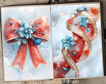Zestaw do pisania dziennika „Blue Christmas Junk Journal”: stare pamiątki, świąteczny album (do pobrania w wersji cyfrowej)