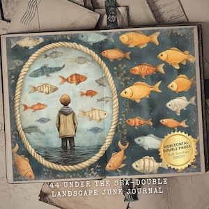44 Under the Sea Junk Journal Kit - afdrukbare Ocean Life Ephemera - digitale scrapbookpagina's - nautisch thema - dromerig onderwater