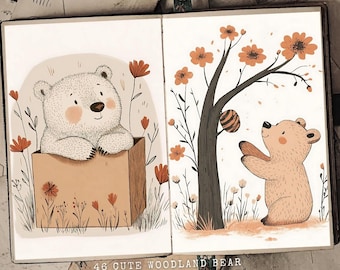 46 pages à imprimer pour le journal ours mignon | Kit animaux de la forêt d'hiver | Papier journal indésirable de l'hiver | Feuille de collage numérique