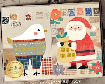 Retro kerstjunkjournaalkit: afdrukbare ephemera, vintage collage (digitale download)