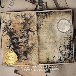 Haunted Forest Junk Journal Printable Kit, Digital Scrapbook Pages, Halloween Ephemera, Gothic Journal Supplies, Dark Forest