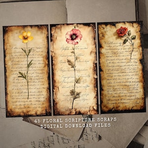 Recortes de Escrituras Florais - Junk Journal Ephemera Flowers - Estilo Vintage para Imprimir - Download Digital para Artesanato - Escritura para Imprimir