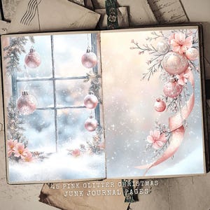 45 pages de carnet rose de Noël - éphémères vintage - kit de scrapbooking numérique - feuilles imprimables de vacances - Noël rose festif
