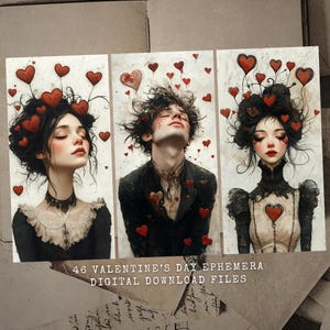 46 Gothic Valentine Ephemera Tags - Printable Dark Angel Collage - Vintage Gothic Valentine Stamps - Dark Love Junk Journal Kit