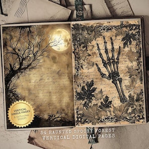 Haunted Forest Junk Journal Printable Kit, Digital Scrapbook Pages, Halloween Ephemera, Gothic Journal Supplies, Dark Forest
