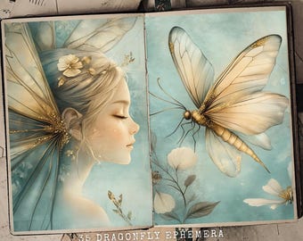Dragonfly Ephemera Junk Journal Kit: Vintage Collage Pages (Digital Download)