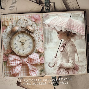 Viktorianische Frau Leser Vintage Spitze Junk Journal Papier mit rosa Bögen, Schriftsteller Buch Liebhaber Seiten Perfekt für Scrapbooking, Bücherregal, Bücher