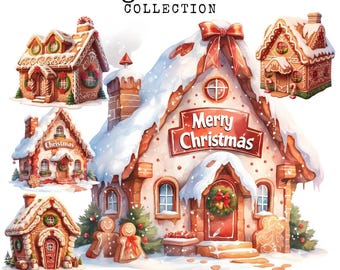 Watercolor Gingerbread House Clipart: Christmas PNG Images (Digital Download)